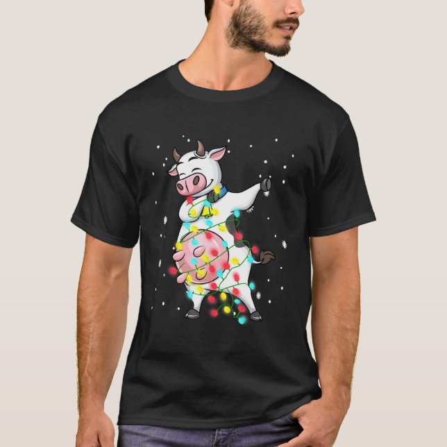 Christmas Lights Dabbing Cow T-Shirt (Front)