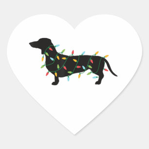 Christmas Lights Dachshund Cute Gifts Dog Lovers Heart Sticker