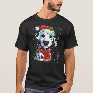Christmas Lights Dalmatian Dog Santa Hat Scarf T-Shirt