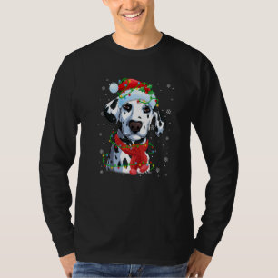 Christmas Lights Dalmatian Dog Santa Hat Scarf T-Shirt