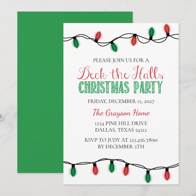 Christmas Lights Deck the Hall Christmas Party Invitation (Front/Back)