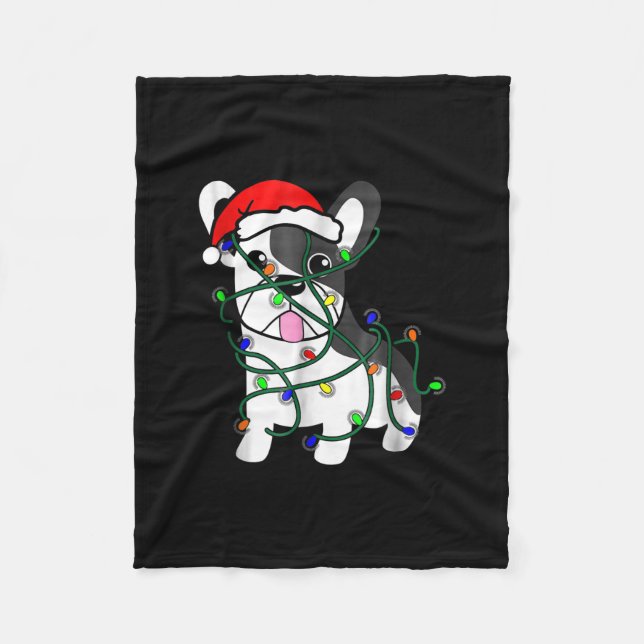 christmas lights decoration funny french bulldog fleece blanket (Front)