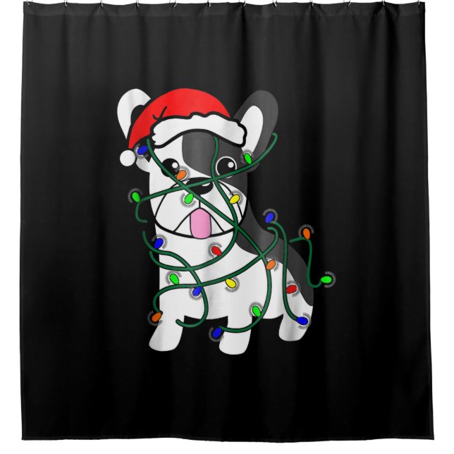 christmas lights decoration funny french bulldog shower curtain (Front)