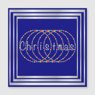 Christmas Lights Design on Blue with Silver