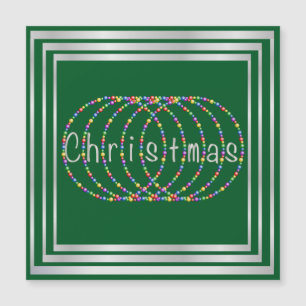 Christmas Lights Design on Green with Silver
