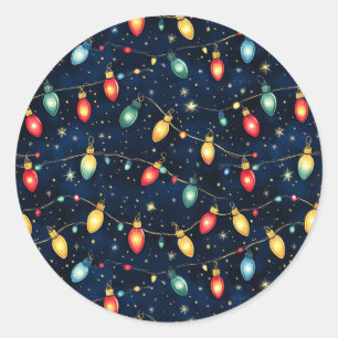 Christmas Lights Design with Twinkling Glow Classic Round Sticker