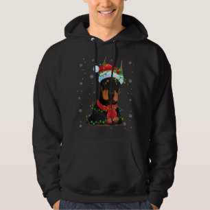 Christmas Lights Doberman Dog Santa Hat Scarf Hoodie