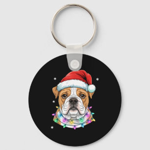 Christmas Lights Dog Santa Hat Cute Xmas Pajamas  Key Ring