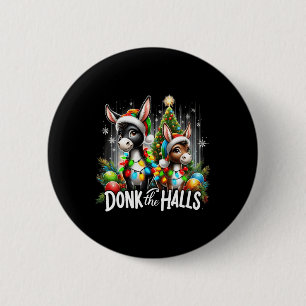 Christmas Lights Donk The Halls Christmas Donkeys 6 Cm Round Badge