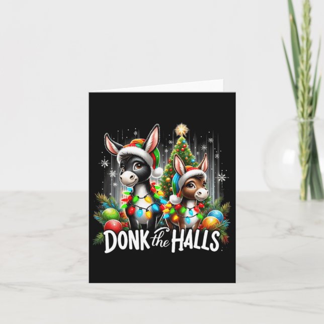 Christmas Lights Donk The Halls Christmas Donkeys  Card (Front)