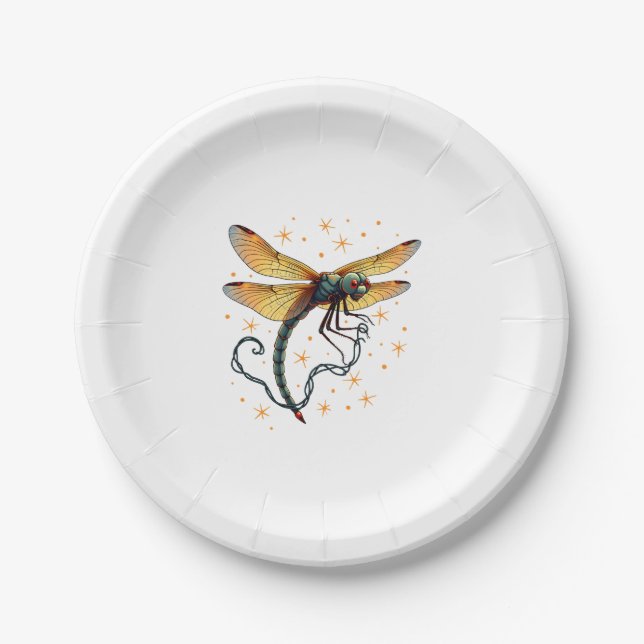 Christmas Lights Dragonfly Paper Plate (Front)