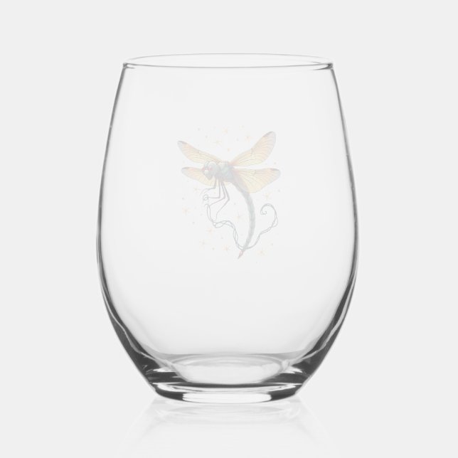 Christmas Lights Dragonfly Stemless Wine Glass (Front)