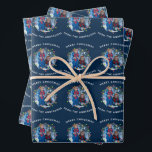 Christmas Lights Family Photo Blue Personalised Wrapping Paper Sheet<br><div class="desc">This cute Merry Christmas family photo custom wrapping paper features a bright,  beautiful strand of Xmas lights framing your kids photograph in a festive circle. Customise your own message on the pretty blue holiday gift wrap.</div>