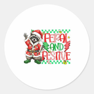 Christmas Lights Feral But Festive Funny Raccoon S Classic Round Sticker