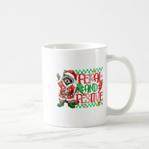 Christmas Lights Feral But Festive Funny Raccoon S Coffee Mug