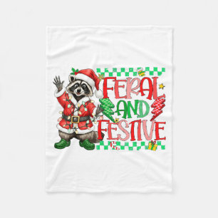 Christmas Lights Feral But Festive Funny Raccoon S Fleece Blanket