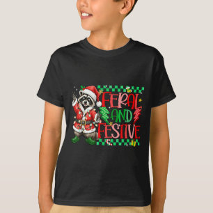 Christmas Lights Feral But Festive Funny Raccoon S T-Shirt