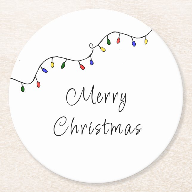 Christmas Lights Festive Retro Holiday Round Paper Coaster (Front)
