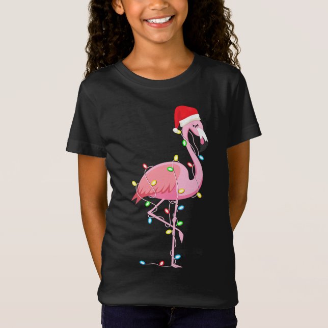 Christmas Lights Flamingo Lover Funny Xmas Gift T-Shirt (Front)
