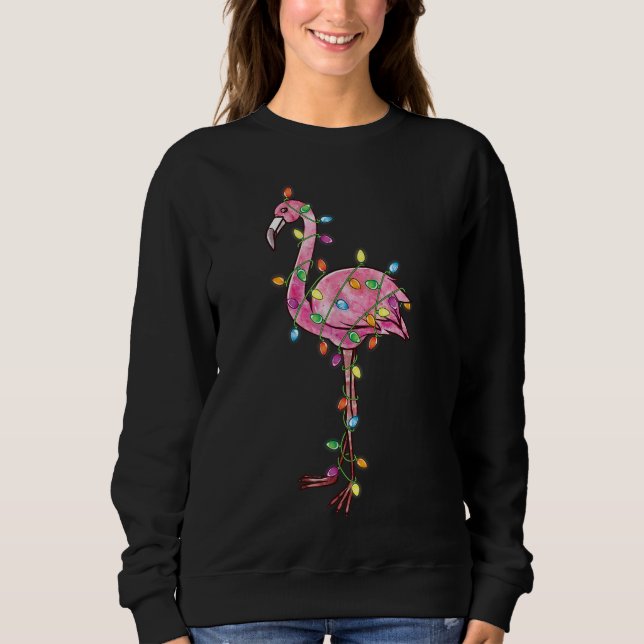 Christmas Lights Flamingo Pjs Funny Xmas Tree Flam Sweatshirt (Front)