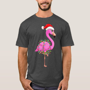 Christmas Lights Flamingo Wearing Xmas Hat - Flami T-Shirt