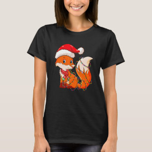 Christmas Lights Fox Wearing Xmas Hat Cute Fox T-Shirt
