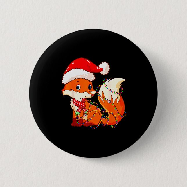 Christmas Lights Fox Wearing Xmas Hat - Cute Funny 6 Cm Round Badge (Front)