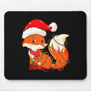 Christmas Lights Fox Wearing Xmas Hat - Cute Funny Mouse Pad