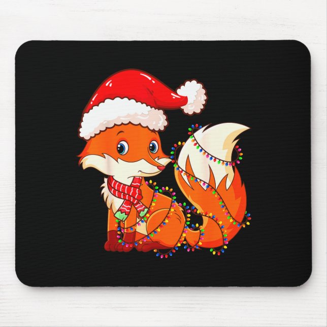 Christmas Lights Fox Wearing Xmas Hat - Cute Funny Mouse Pad (Front)