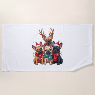 Christmas Lights French Bulldogs Xmas Frenchie Dog Beach Towel