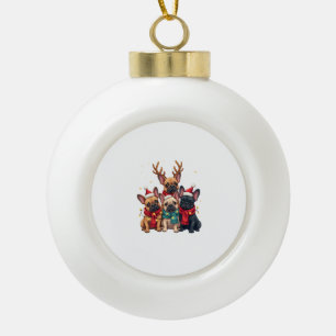 Christmas Lights French Bulldogs Xmas Frenchie Dog Ceramic Ball Christmas Ornament