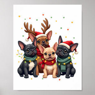 Christmas Lights French Bulldogs Xmas Frenchie Dog Poster