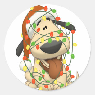 Christmas Lights Funny Puppy Dog Classic Round Sticker