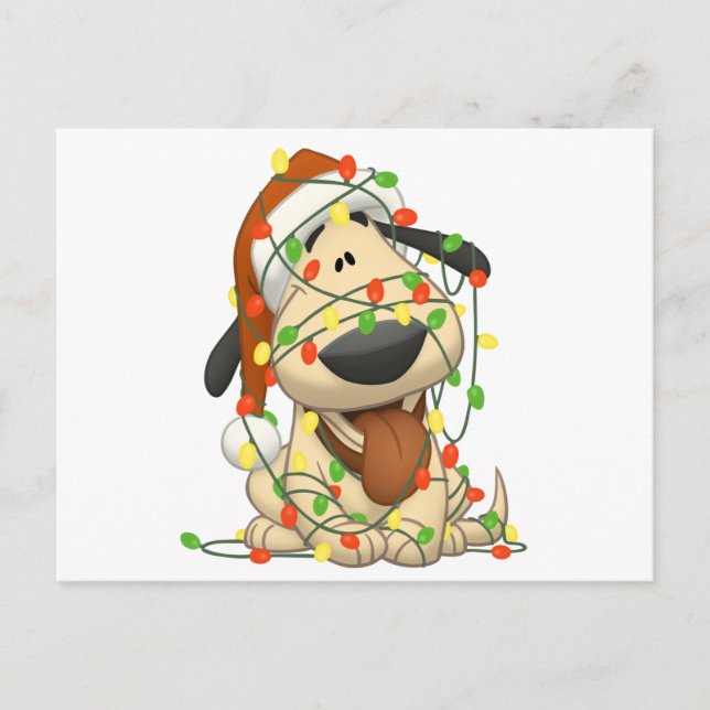 Christmas Lights Funny Puppy Dog Holiday Postcard (Front)