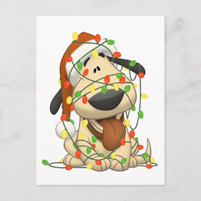 Christmas Lights Funny Puppy Dog Holiday Postcard (Front)