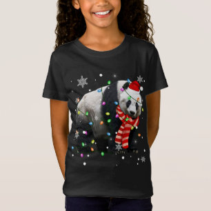 Christmas Lights Funny Xmas Santa Hat Panda Animal T-Shirt