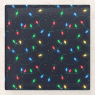 Christmas Lights Garland Seamless Pattern Glass Coaster