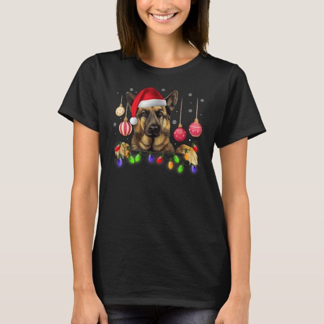 Christmas Lights German Shepherd Dog T-Shirt (Front)