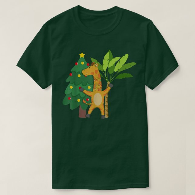 Christmas Lights Giraffe Tropical Summer Christmas T-Shirt (Design Front)