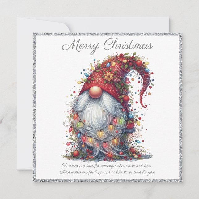 Christmas Lights Gnome Holiday Card (Front)