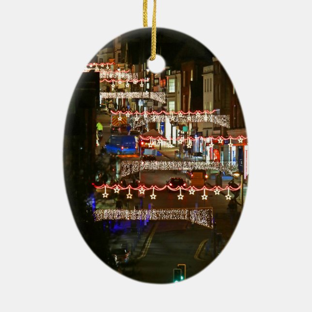 Christmas lights Guildford Ceramic Tree Decoration (Back)