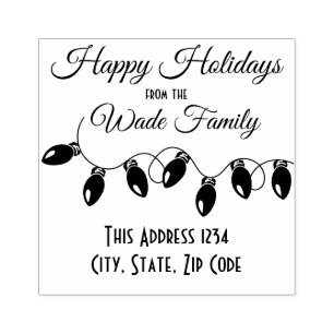 Christmas Lights Happy Holidays Return Address Rubber Stamp