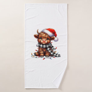 Christmas Lights Highland Cow Baby Christmas Light Bath Towel