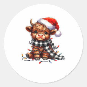 Christmas Lights Highland Cow Baby Christmas Light Classic Round Sticker