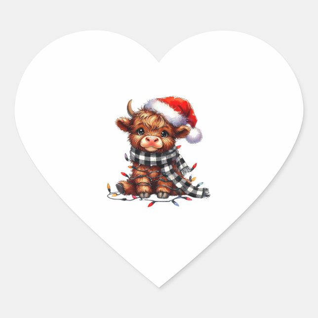 Christmas Lights Highland Cow Baby Christmas Light Heart Sticker (Front)