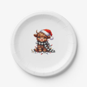 Christmas Lights Highland Cow Baby Christmas Light Paper Plate