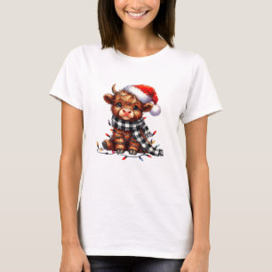 Christmas Lights Highland Cow Baby Christmas Light T-Shirt