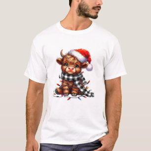 Christmas Lights Highland Cow Baby Christmas Light T-Shirt