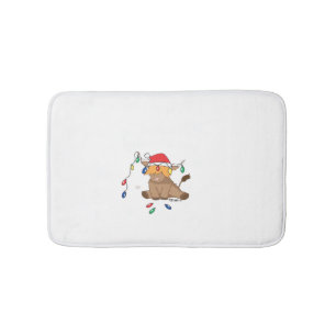 Christmas lights highland cow ugly sweater christm bath mat