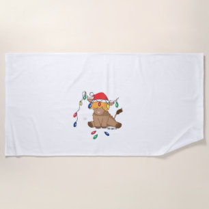 Christmas lights highland cow ugly sweater christm beach towel